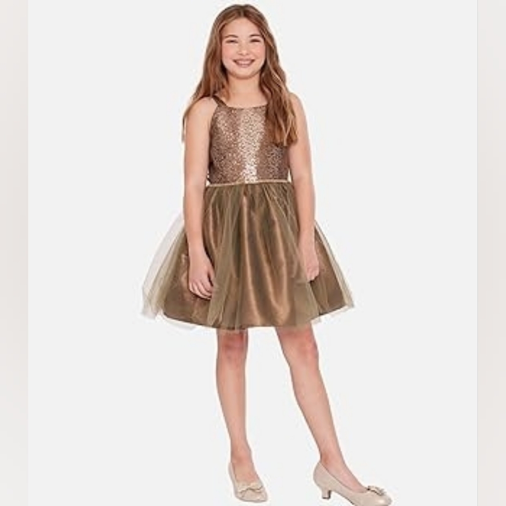 Elegant Bonnie Jean Girls Size 8 "BRONZE SEQUINS" Party Dress - Picture 6 of 7